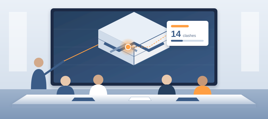 The walkthrough is where changes get decided and promised. When the model and its revisions are open in the room, you see what a change touches and who owns it before the question finishes.