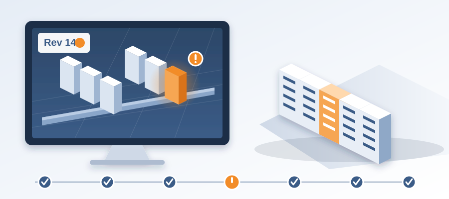 A data center team took 14 model revisions without a single manual re-check, because every publish showed what moved and who had to act. Here is how it worked.